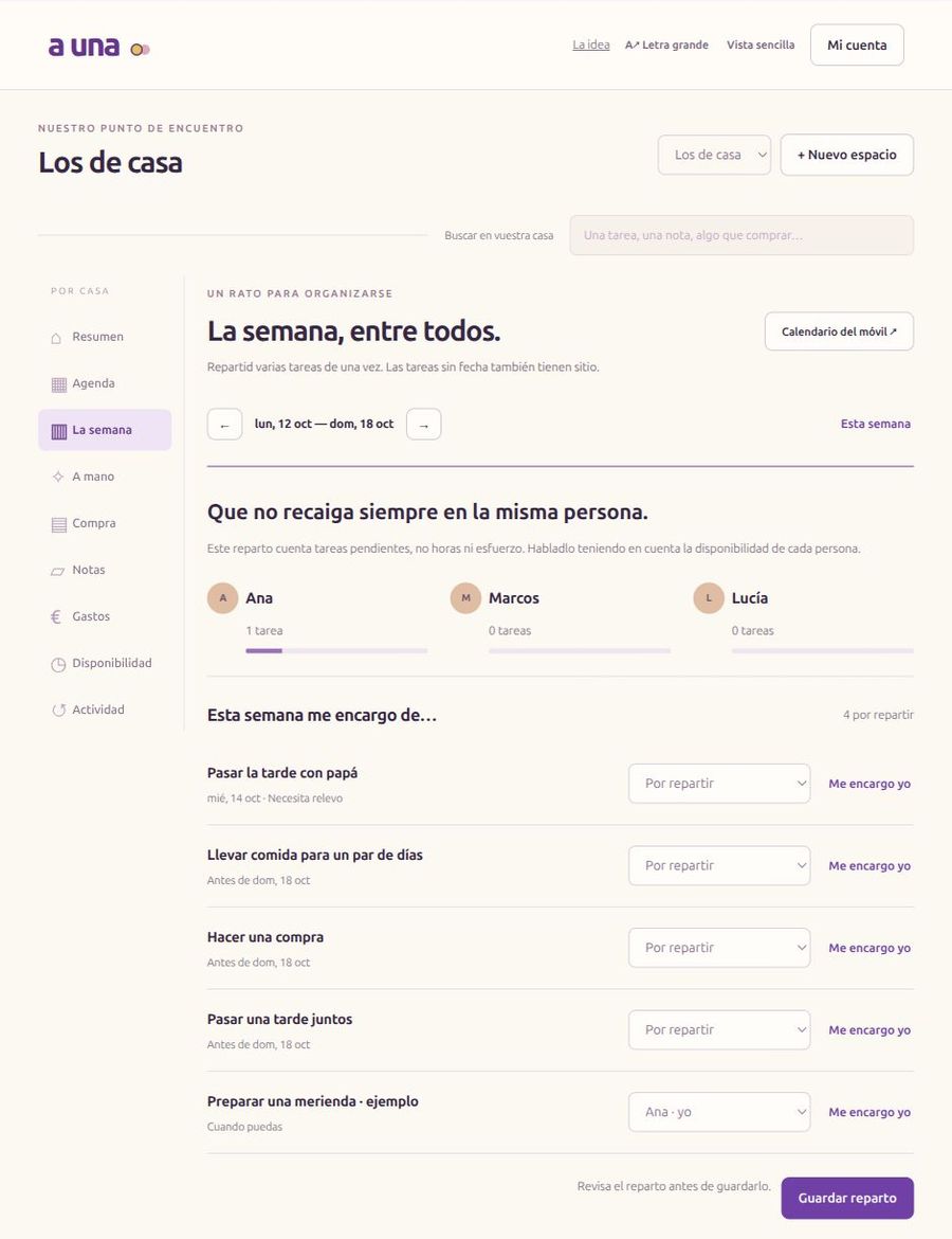Reparto de la semana entre tres personas